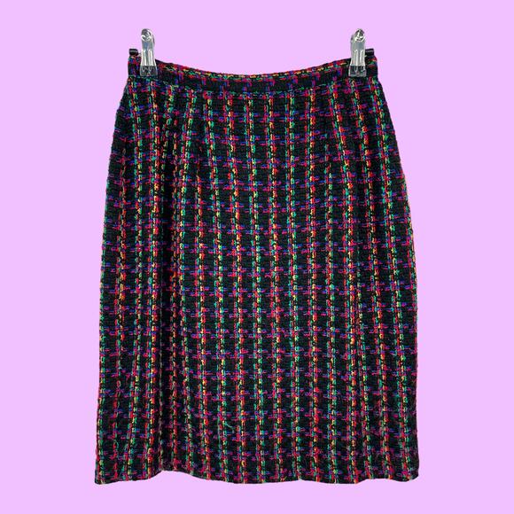 American Vintage Dresses & Skirts - Easy Pieces US 6 American VINTAGE Wool Blend Black Neon Tweed Mini Pencil Skirt